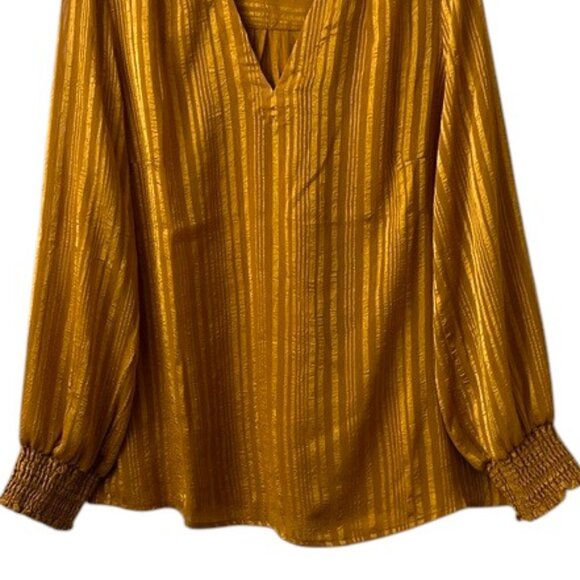 Soft Surroundings Golden Striped Blouse Long Sleeves V-Neck - Picture 4 of 11